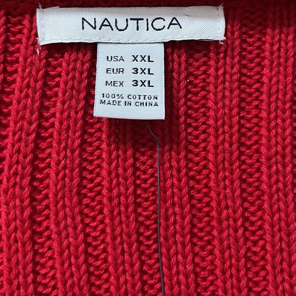 Nautica Womens Cable Knit V Neck Sweater Size XXL Red Thick Fisherman Preppy NWT - Picture 5 of 7